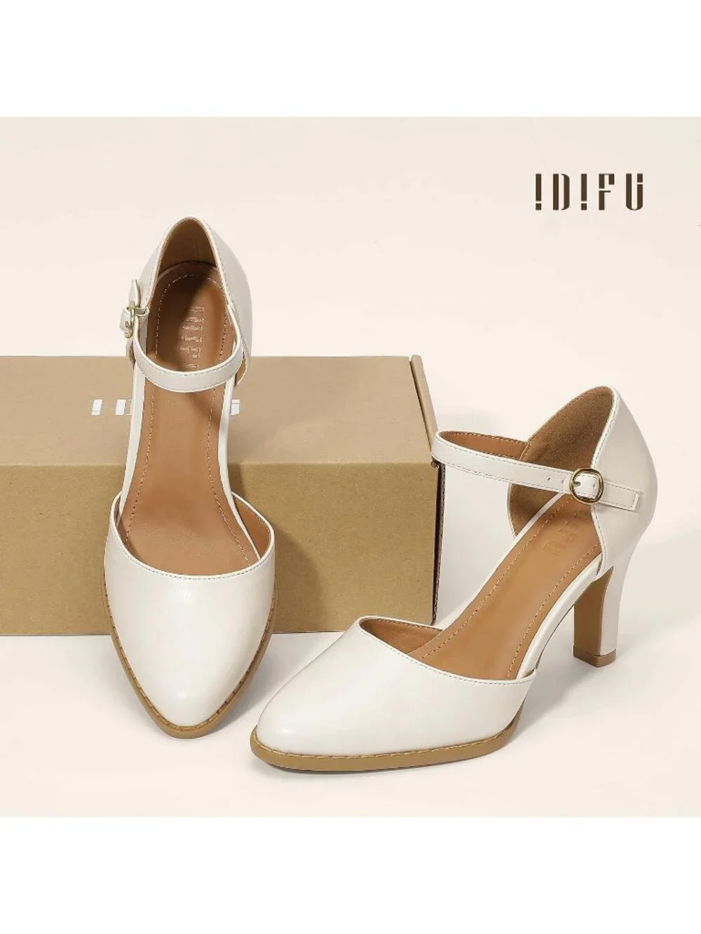 Women's White Pu Closed Toe Chunky High Heel Comfortable Party Dress Pumps Shoes